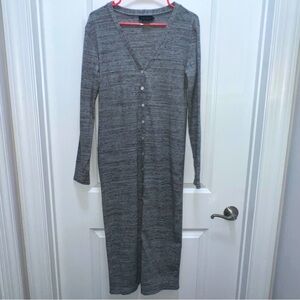 Hatch Heather Gray Ribbed Button Down Long-Sleeve Dress